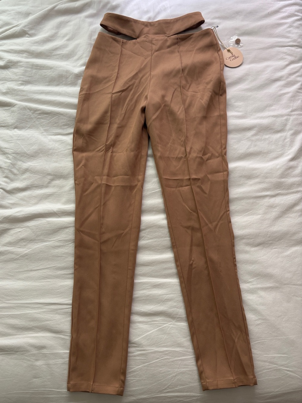 Camila Coelho Slim High-Waist Pants in Camel